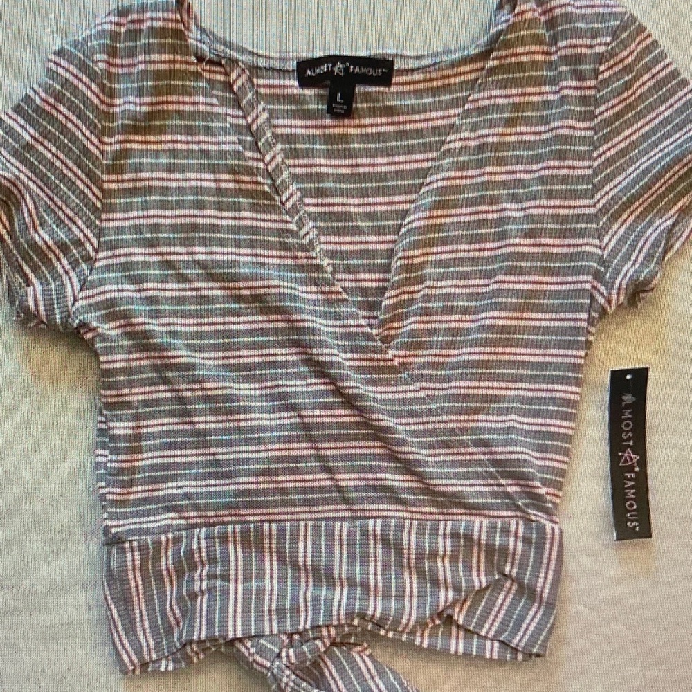 Almost Famous Multicolor Stripe Tie-Front Crop Top